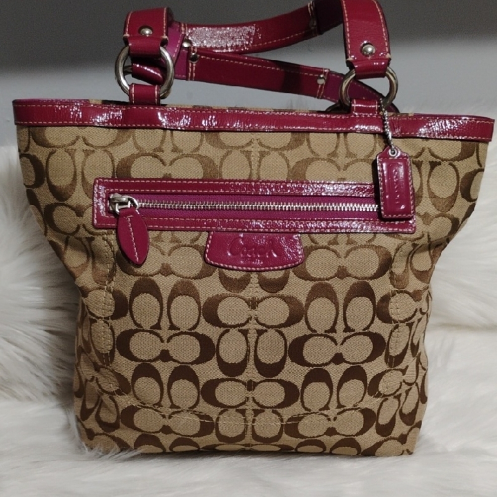 SALE! Auth Coach Tan/Mauve Signature Shoulder Bag & Wallet Vintage Bundle - Picture 2 of 16